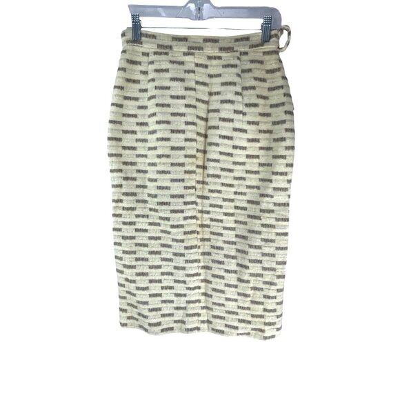 Earle Picard  1970s Wool Beige Brown High-Waisted Midi Skirt Button Front Office - Picture 2 of 10